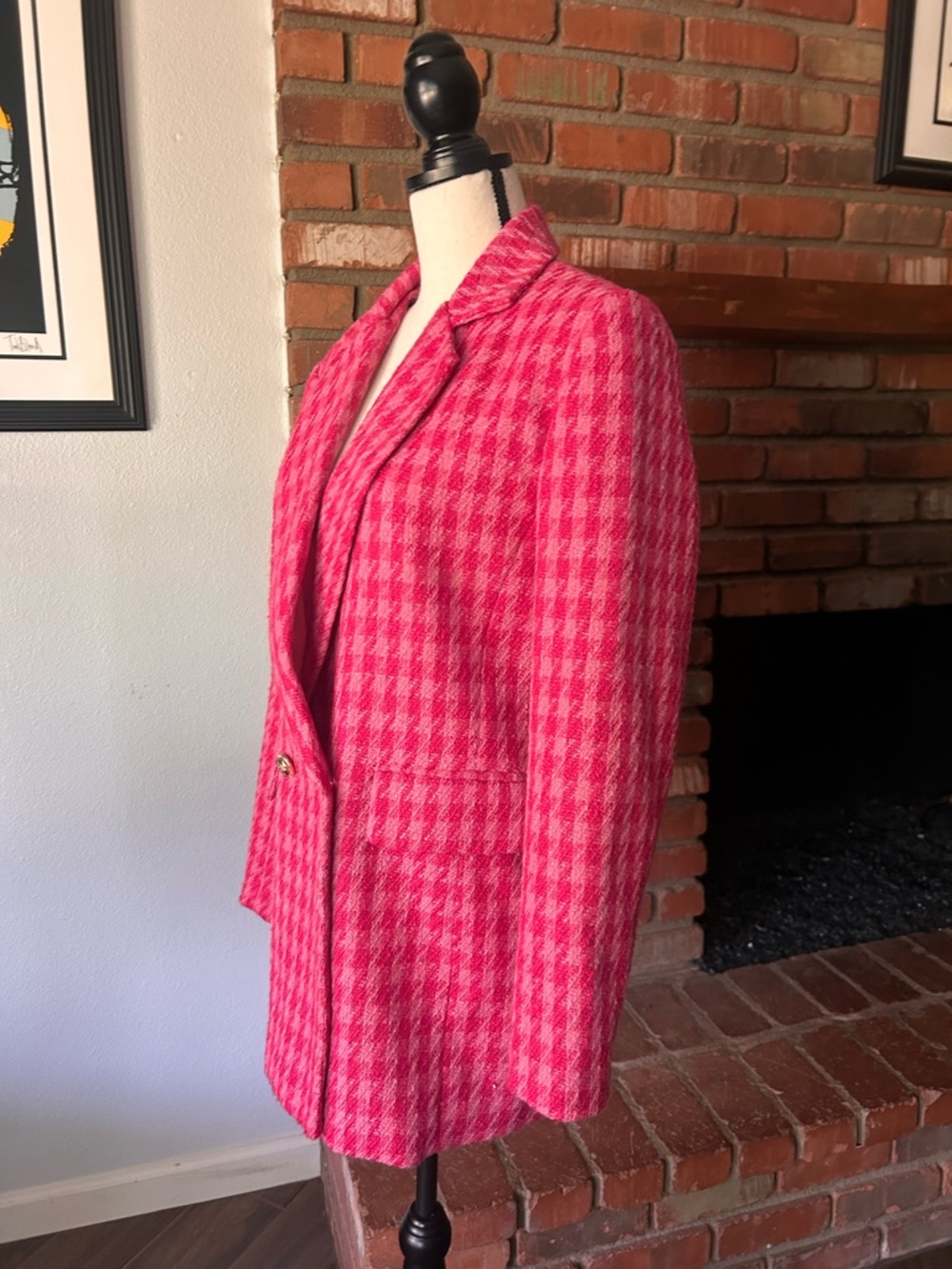 NWOT Buddy Love Avery Oversized Houndstooth Blazer in Pink Sz M - Picture 5 of 10